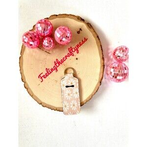 Daisies Pink Chapstick Holder Keychain Ring / Boho Lip Balm Holder Accessory